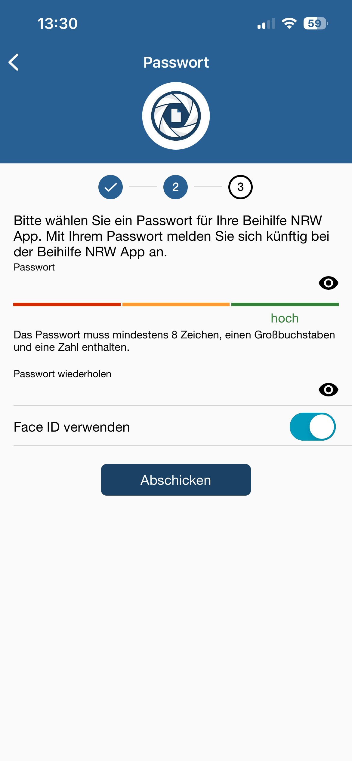 Screenshot aus Schritt 2 Auswahl Passwort